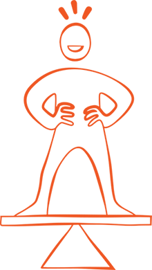 Illustration, glad figur balanserar p&aring; balansbr&auml;da