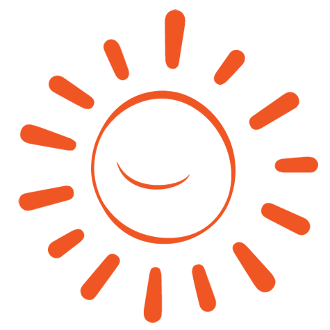 Orange illustration glad sol med m&aring;nga solstr&aring;lar.